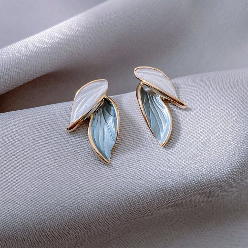 Trendy Charm Morandi Style Plant Leaves Enamel Stud Earrings for Women - Picture 3 of 9